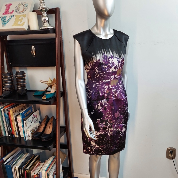 Tahari Sleeveless Dress, Black & Purple, sz 4 - Picture 3 of 14